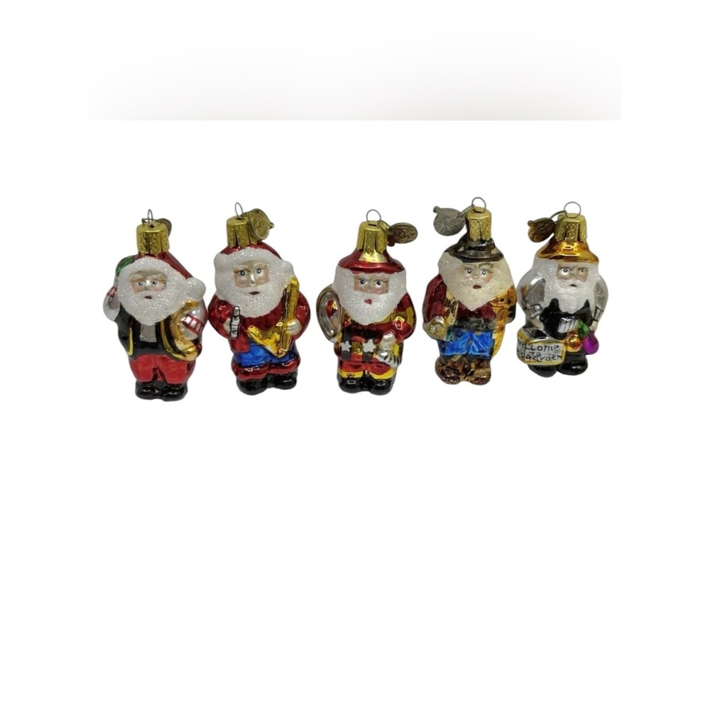 Kurt Adler Mini Christmas Ornaments Blown Glass Santa In Outfits Glitter Lot 6